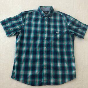 CHAPS by Ralph Lauren Men XL Blue & Green Plaid Short Sleeve Button-Down Shirt